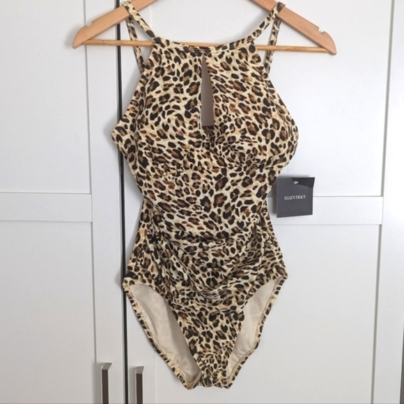 Ellen Tracy Leopard Print One Piece Swimsuit - Picture 1 of 4